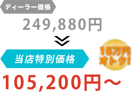 ディーラー価格249,880円がカーサービスSORA（カーサービスソラ）だと105,200円～。15万円もお得！